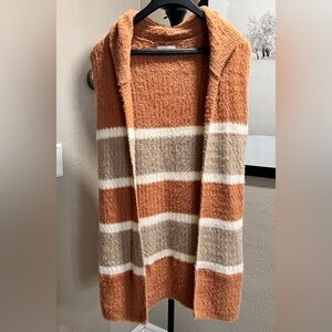 Kloth & Clover Fuzzy Striped Hooded Sweater Vest Sleeveless